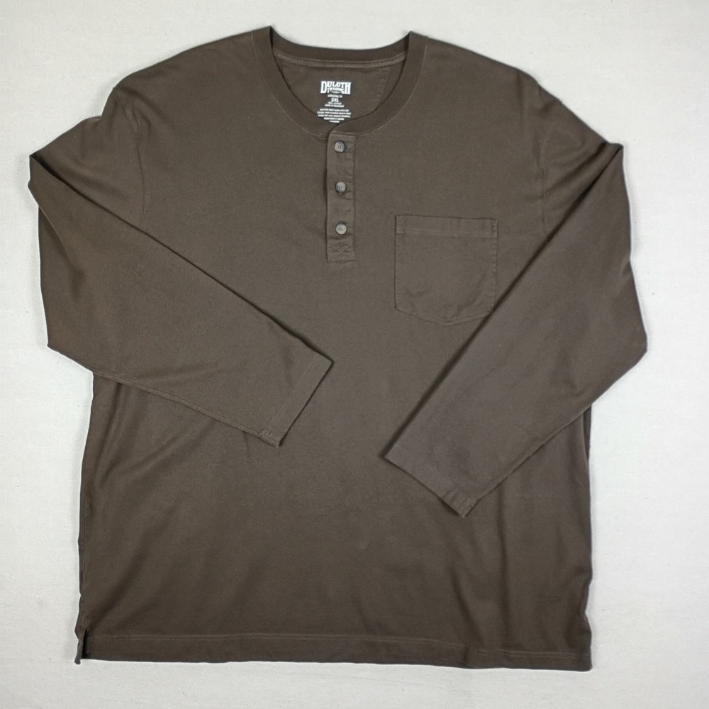 Duluth Trading Co Mens 3XL Longtail T Henley Long Sleeve Pocket Shirt Brown NWOT